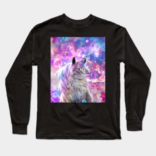 Space Rainbow Caticorn Cat Unicorn Long Sleeve T-Shirt